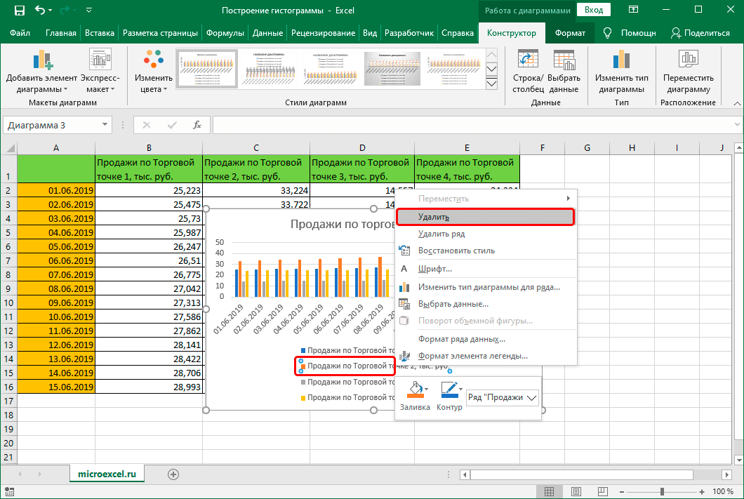 Удалить легенду из гистограммы в Excel