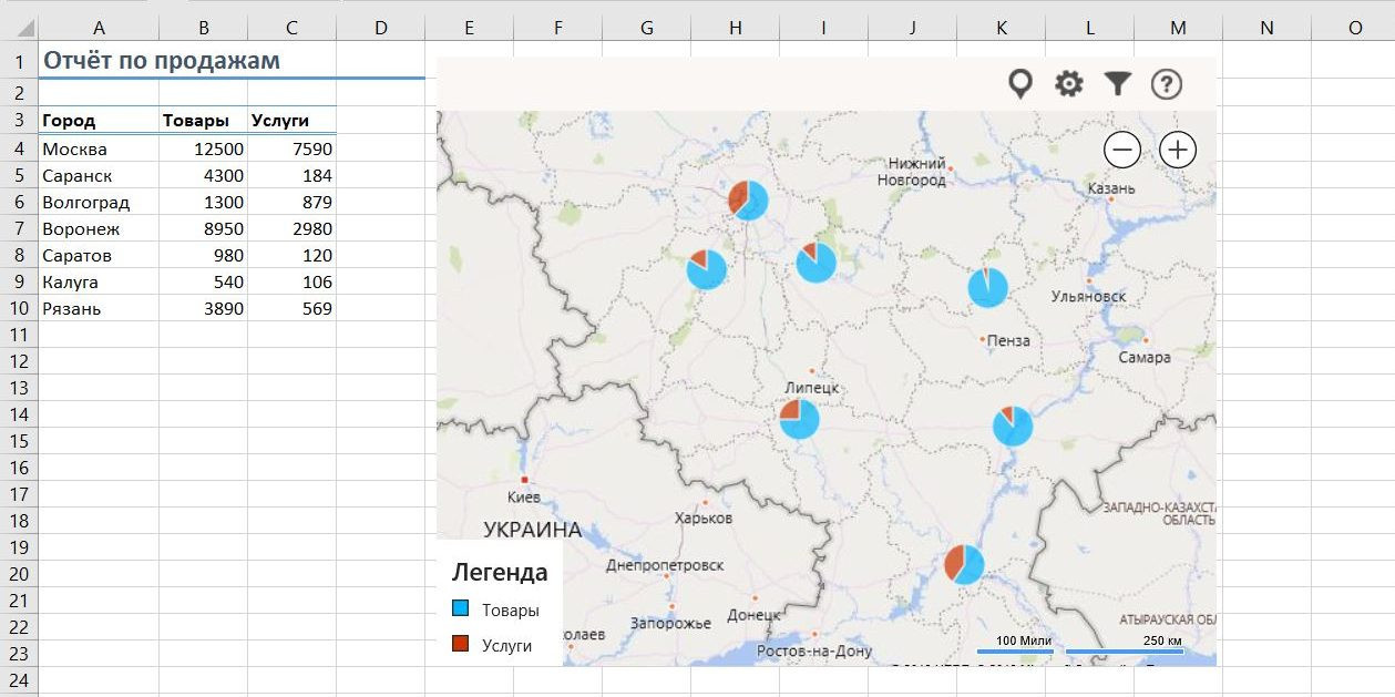 Отображение данных из электронной таблицы Excel на карте