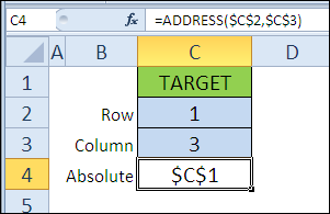 Функция АДРЕС в Excel