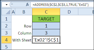 Функция АДРЕС в Excel