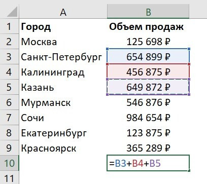 формула суммы в excel