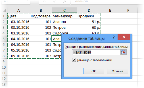 Создать таблицу Excel