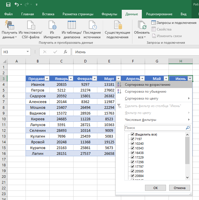 Как отсортировать таблицу в Excel 