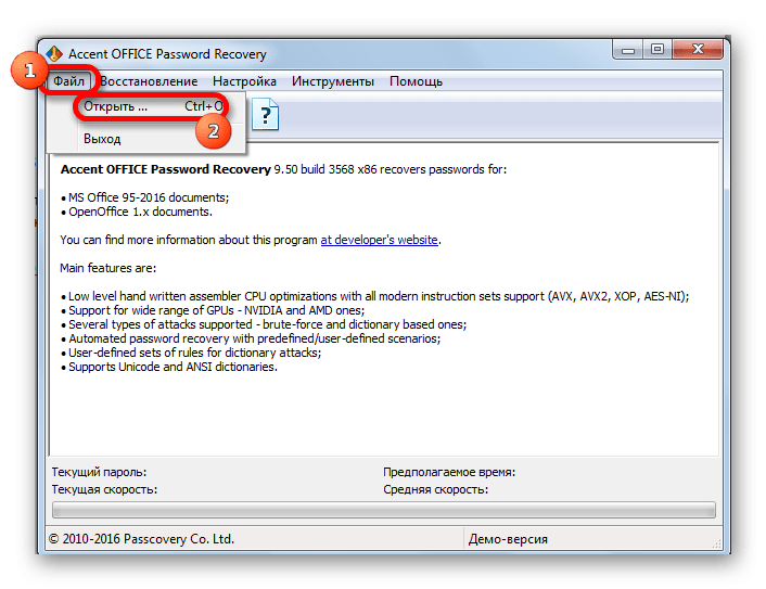 Открытие файла в Accent OFFICE Password Recovery.png