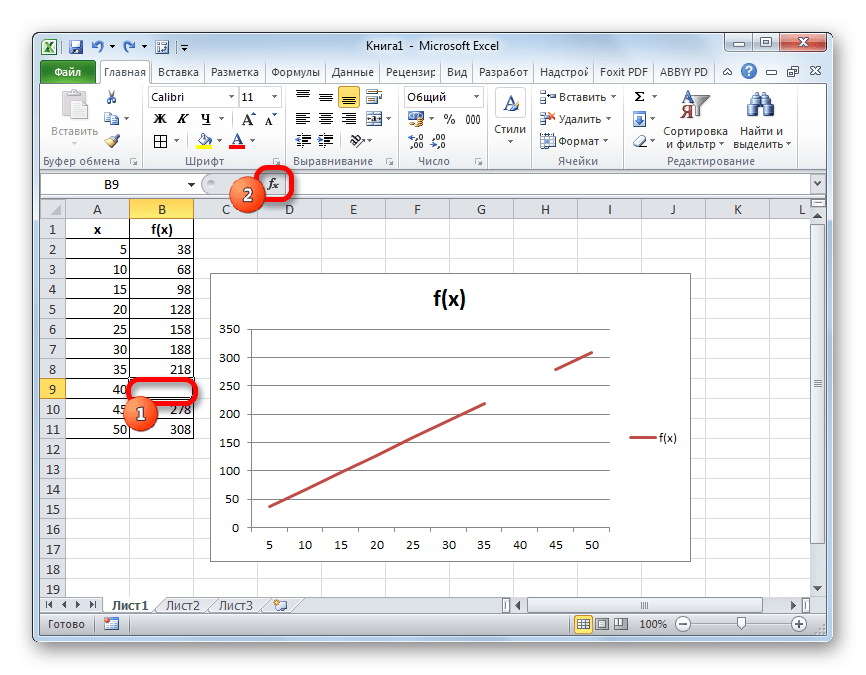 Переход к мастеру функций в Microsoft Excel