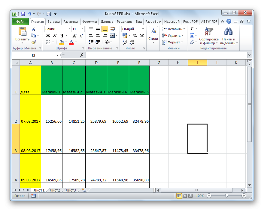 Все строки таблицы развернуты в Microsoft Excel