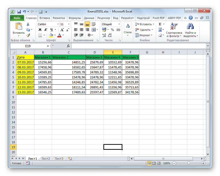 Развернутый столбец в Microsoft Excel