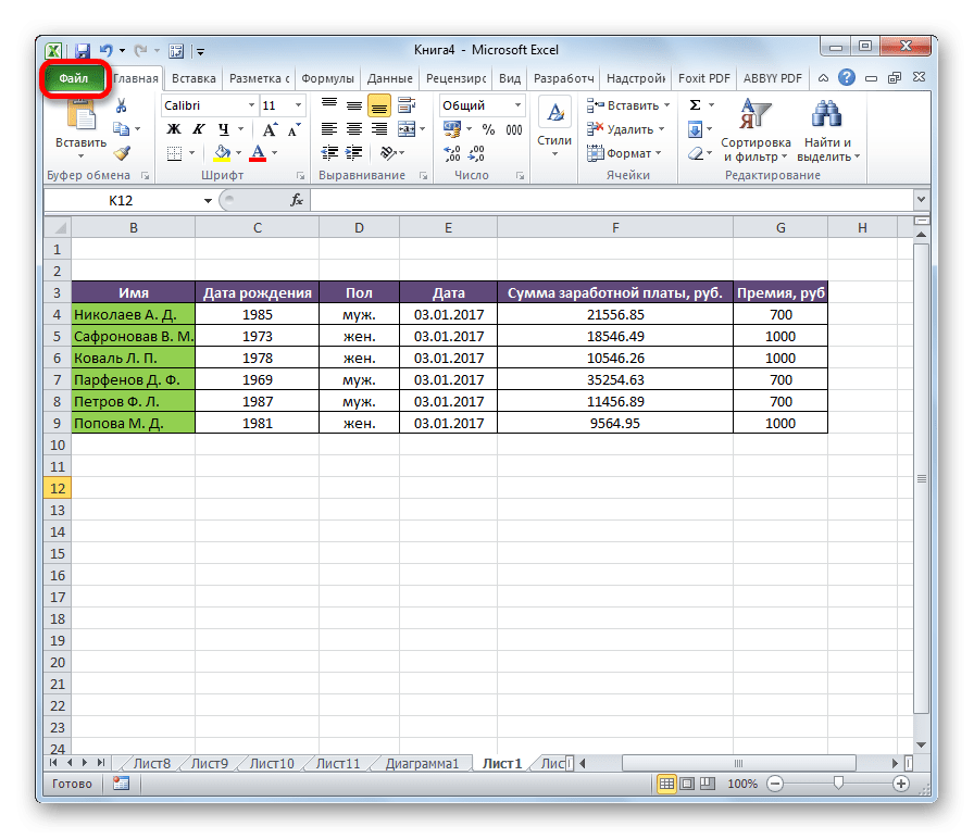 Перейдите на вкладку «Файл» в Microsoft Excel.png