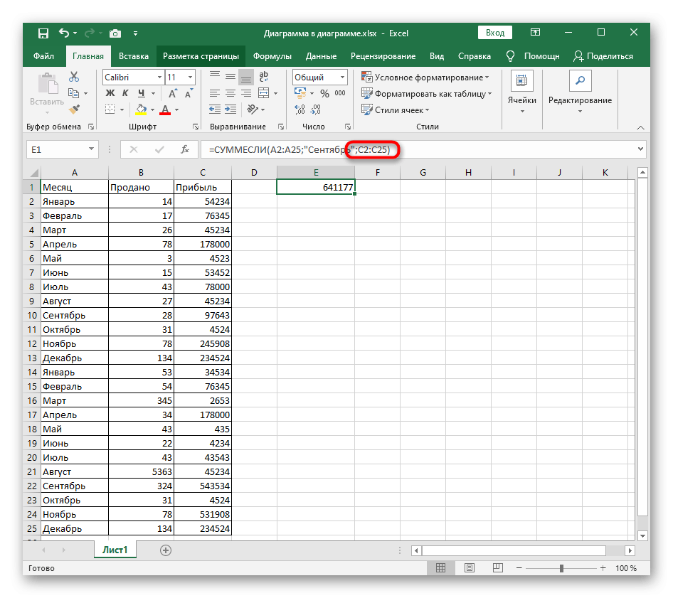 Объявите ячейки для суммирования при использовании функции СУММЕСЛИ в Excel для сопоставления имен