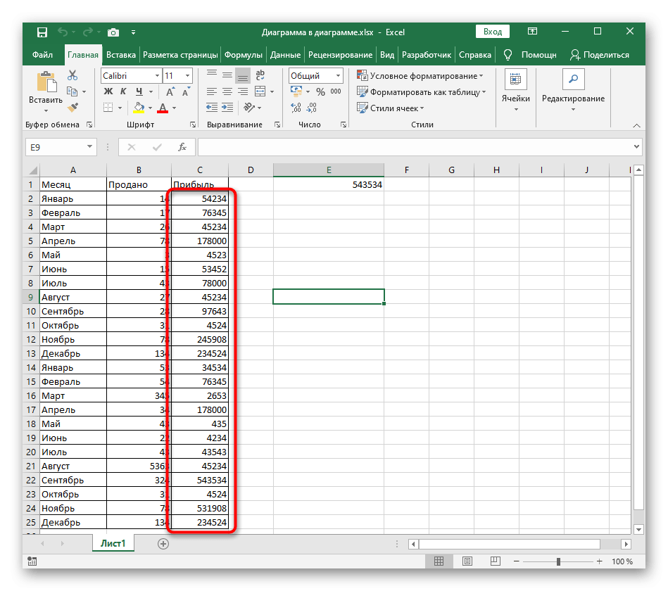 Выделите числовые значения в столбце, чтобы отсортировать их по возрастанию в Excel
